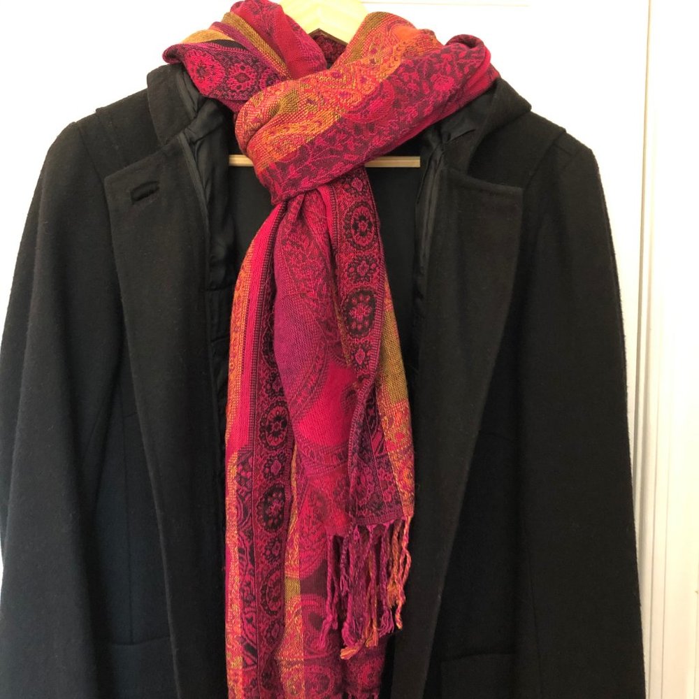Coat, pea coat, wool, hoodie, free scarf